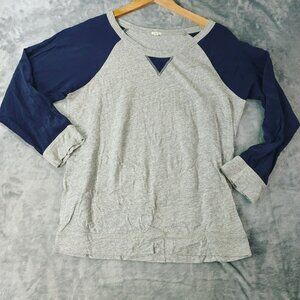 J Crew Women Raglan Sweatshirt S Gray Navy Baseball Pullover‎ Casual Classic